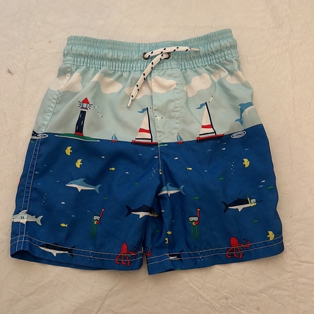 Carter’s sailboat print lined blue multicolor swim trunks